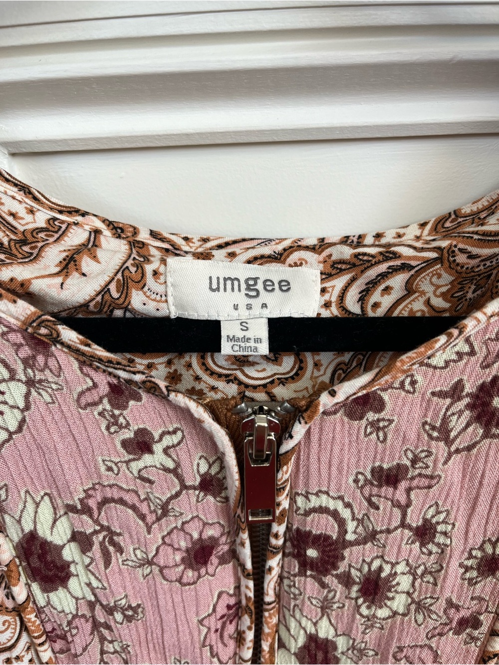 UMGEE Pink Paisley Zip-Front Bomber Jacket, S - Picture 4 of 8